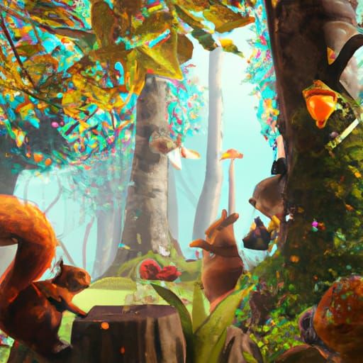 Autumn Forest Wildlife in Detailed Matte Painting