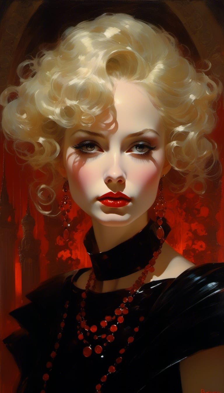 Vampiress in Avant-Garde Gown, Gothic Sci-Fi Art