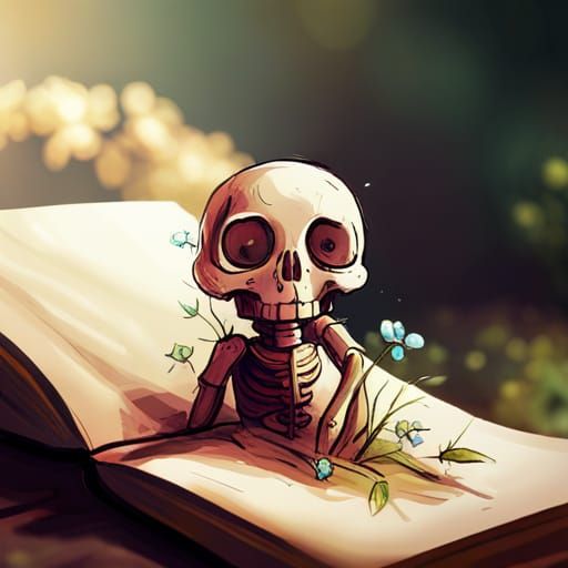 Cute Skeleton Portrait with Flowers in Fantasy Style