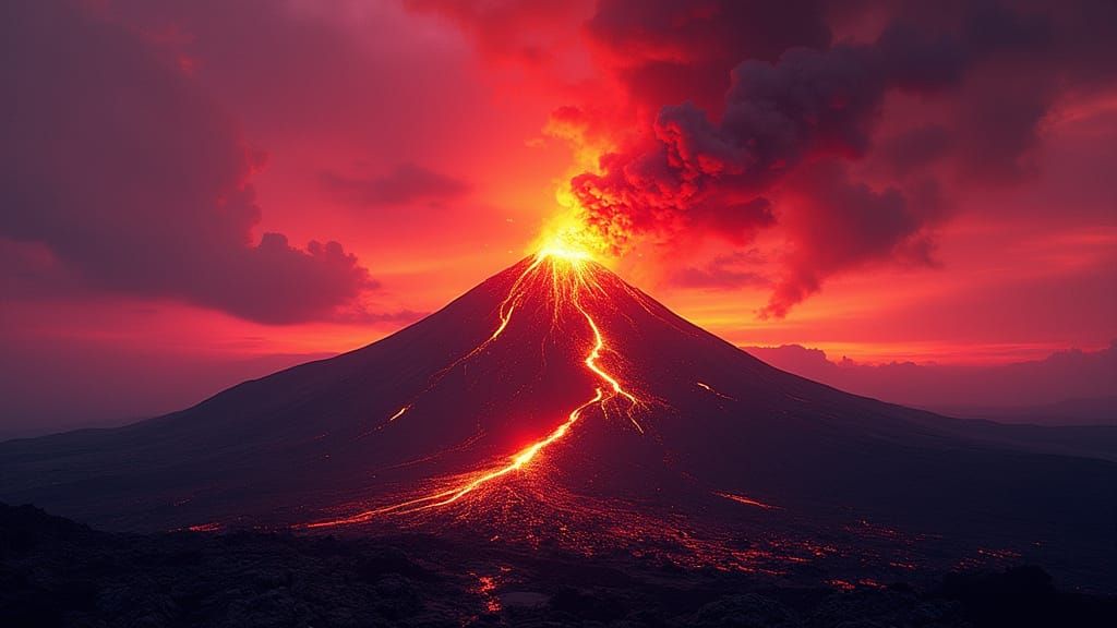 Glitch Art Volcano Eruption in Vibrant Colors