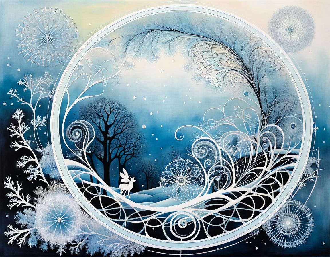 Surreal Winter Fairy in Mixed Media Chinese Ink