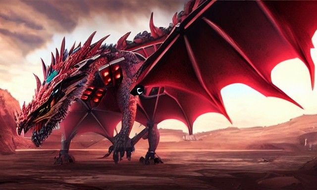 Robotic Dragon vs Chicken: Anime Matte Painting