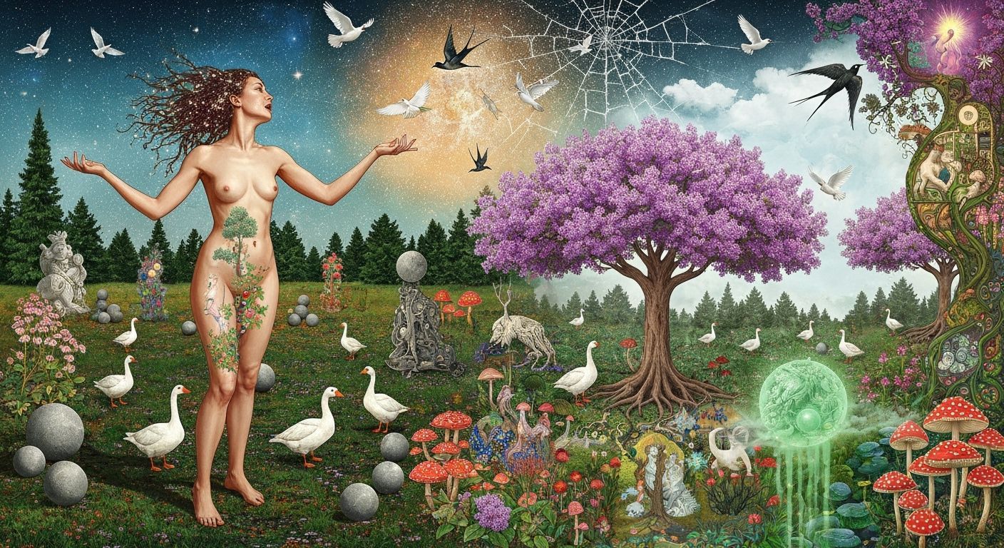 Goddess of Life Amidst Cosmic Surrealism