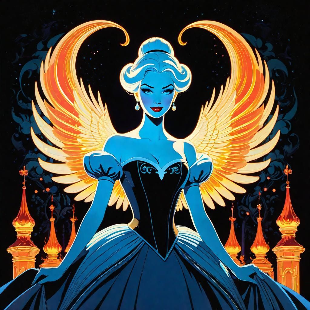 Sinister Cinderella Statue with Glowing Eyes in UV Painting