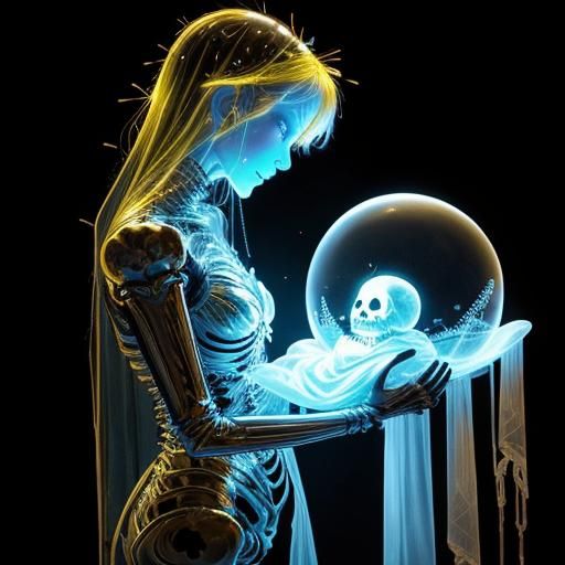 Luminescent Ghost with Skeleton Baby in Watercolor Style