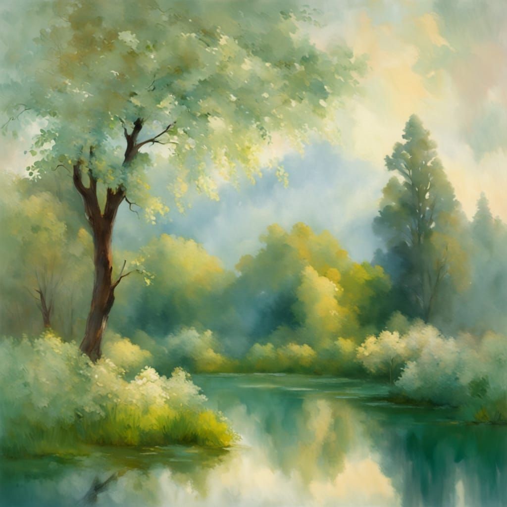 Impressionist Meadow with Sunbeams and Soft Focus