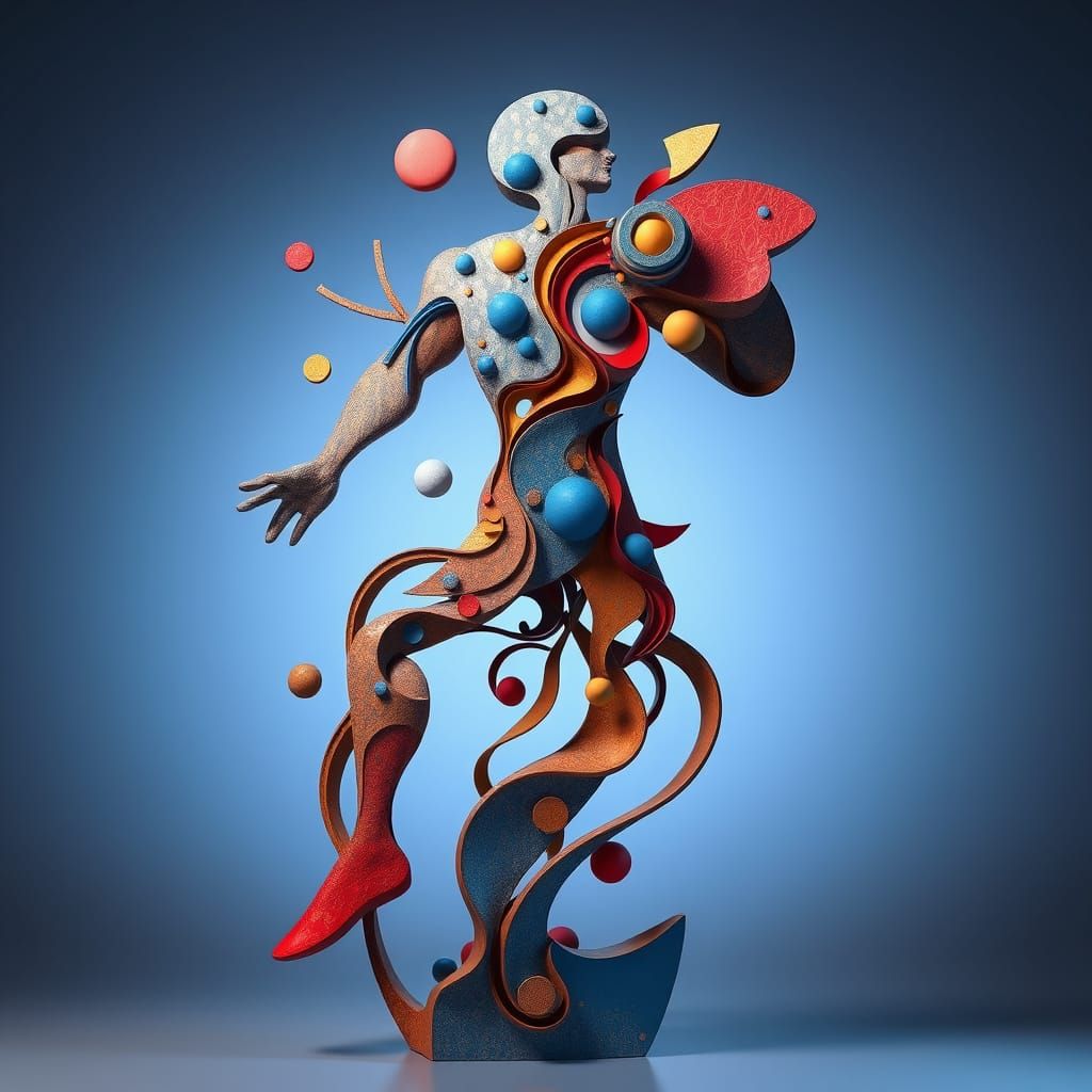 Kinetic Abstract Human Sculpture in Vibrant, Clashing Colors