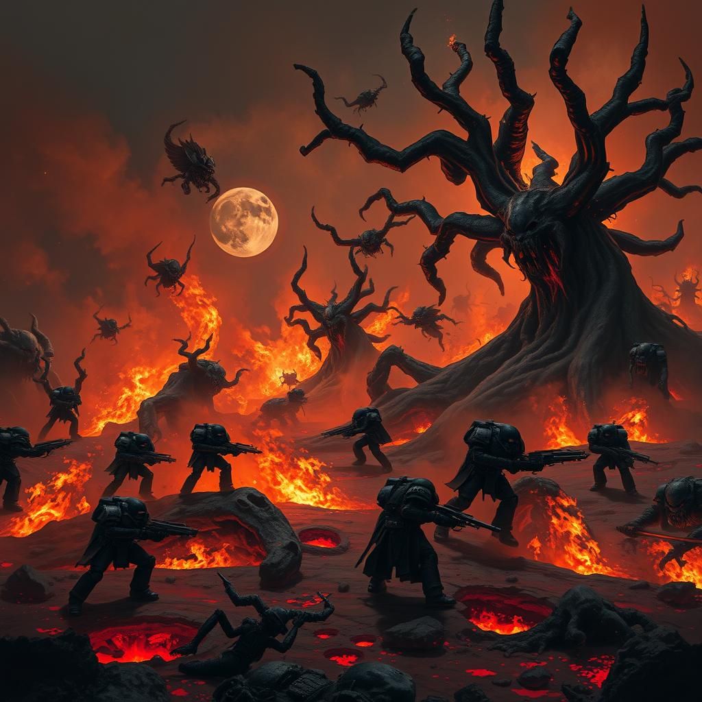 Space Marines Battle on a Fire-Scorched World