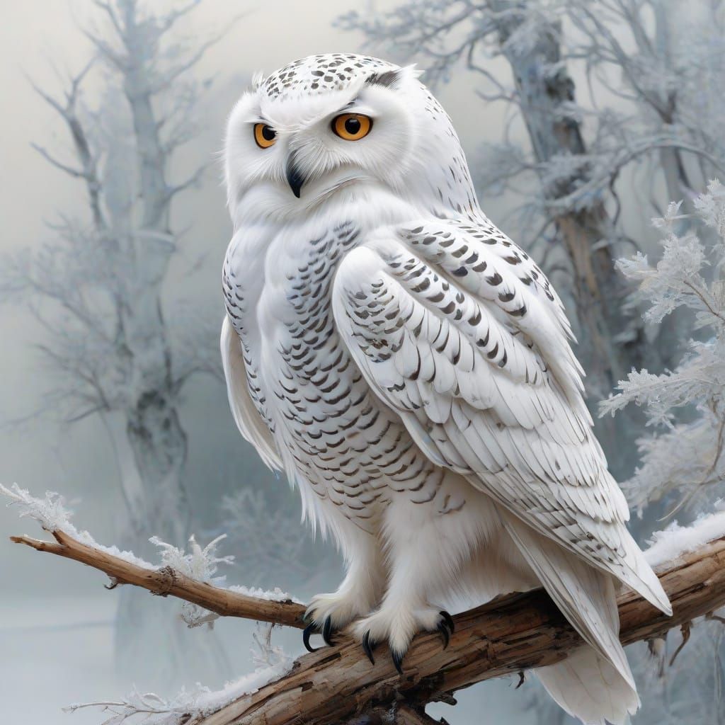 Whimsical Snowy Owl in Pastel Watercolor Fantasy