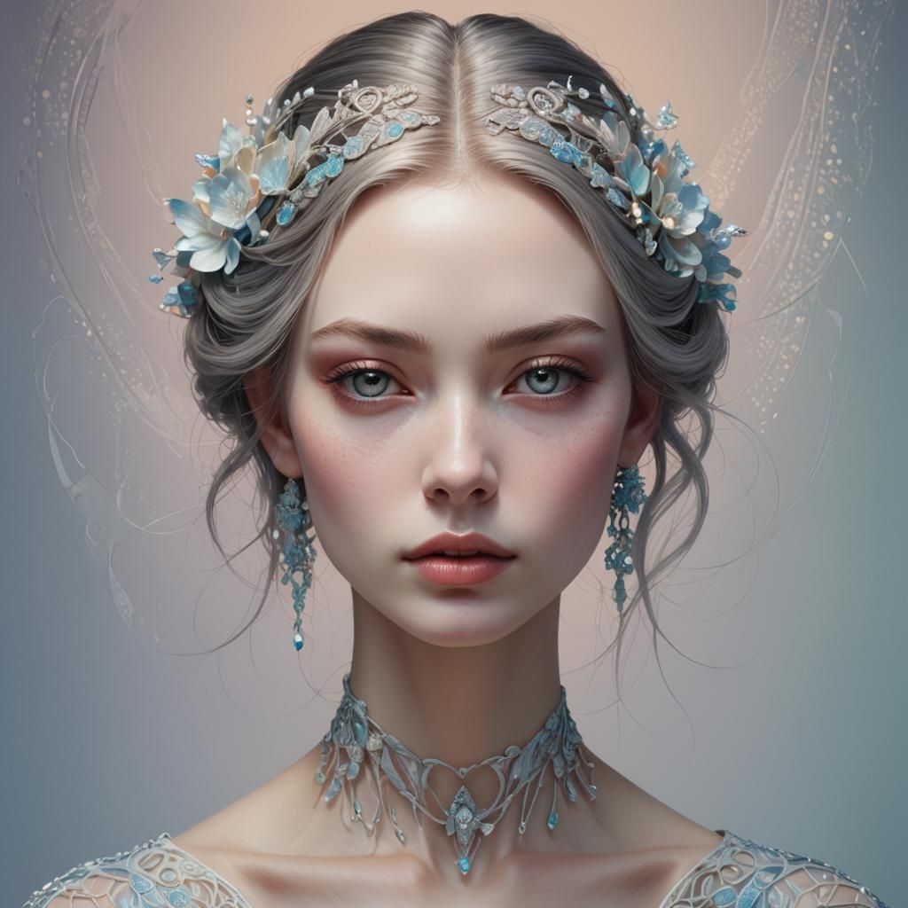 Ethereal Portrait of Young Woman in Art Nouveau Style