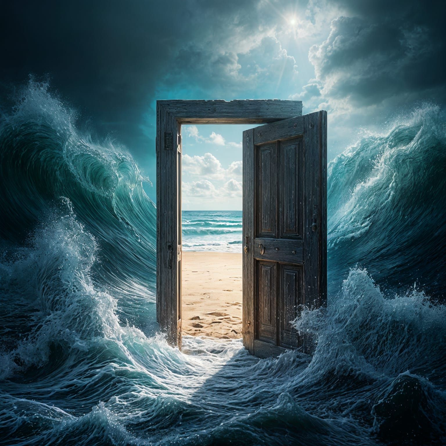 Surreal Doorway to Paradise on Stormy Sea