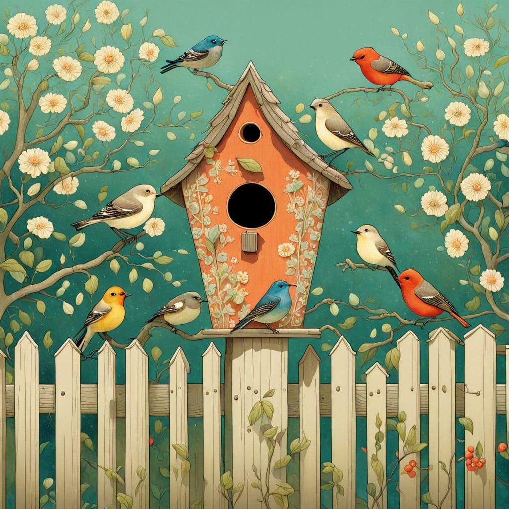 Charming Birdhouse Illustration in Fairy Tale Style
