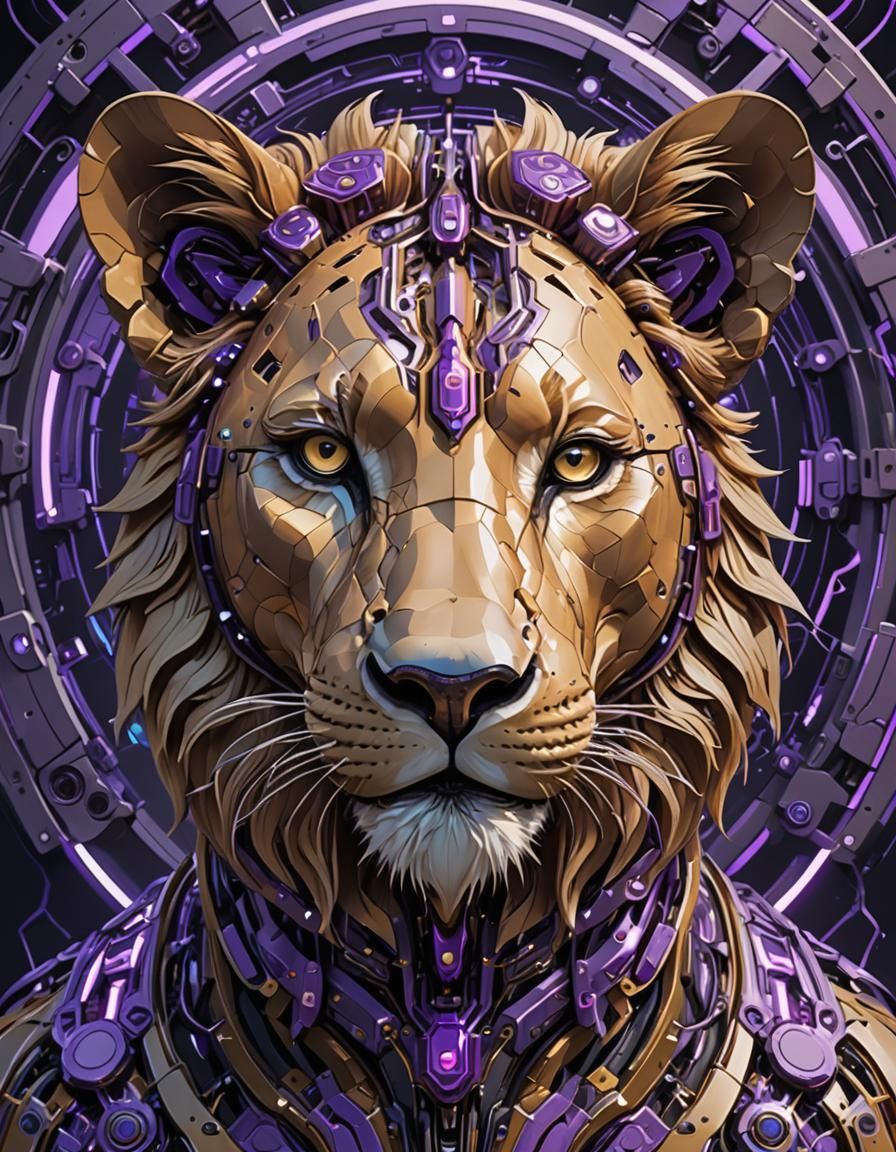 beautiful  Lioness in the style of futuristic cyberpunk
