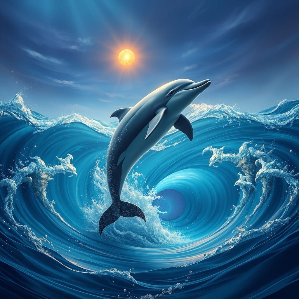 Surreal Dolphin Defies Gravity with Glowing Orb