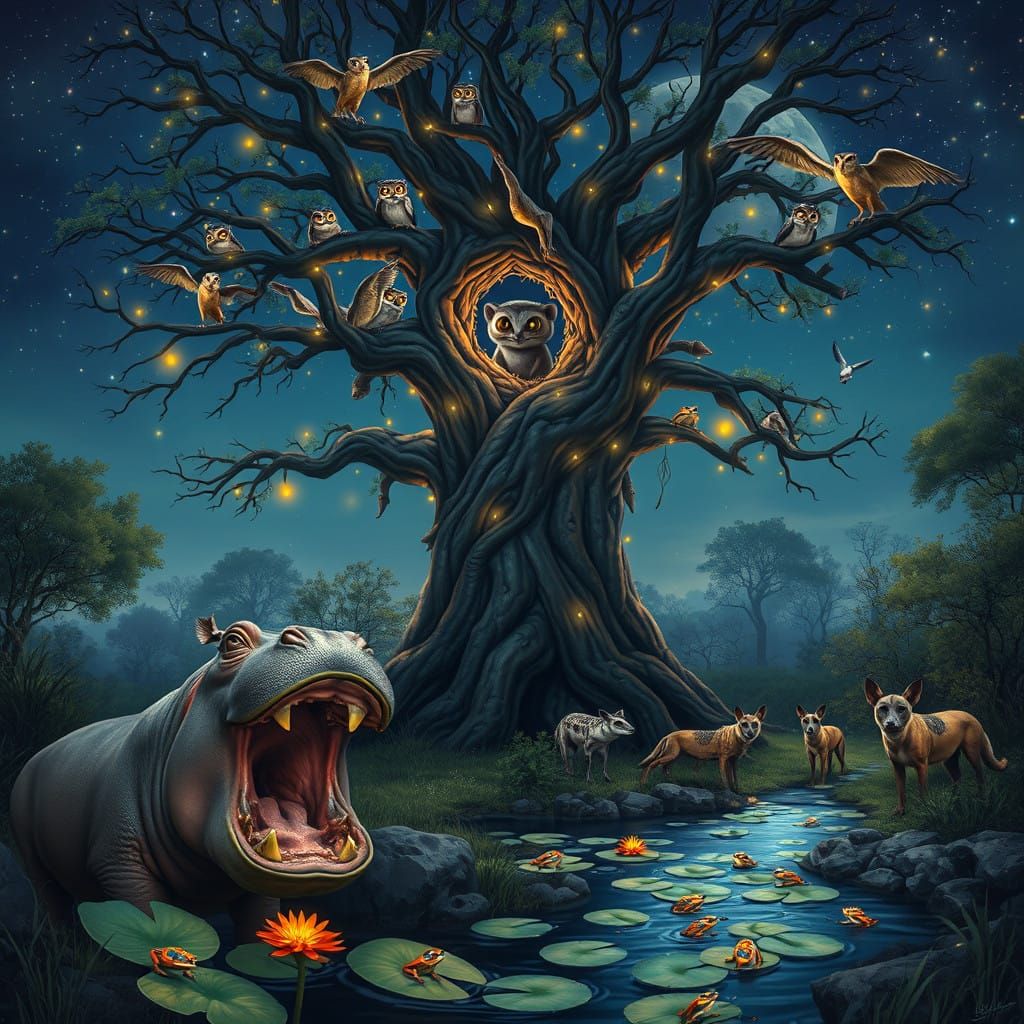 Mystical Bushveld Night Scene in a Detailed, Matte-Painted S...