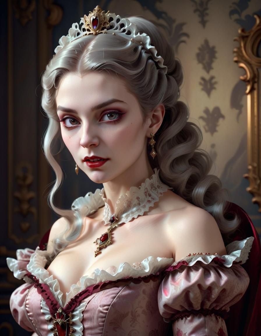 Elegant Vampire Queen in Rococo Art Style