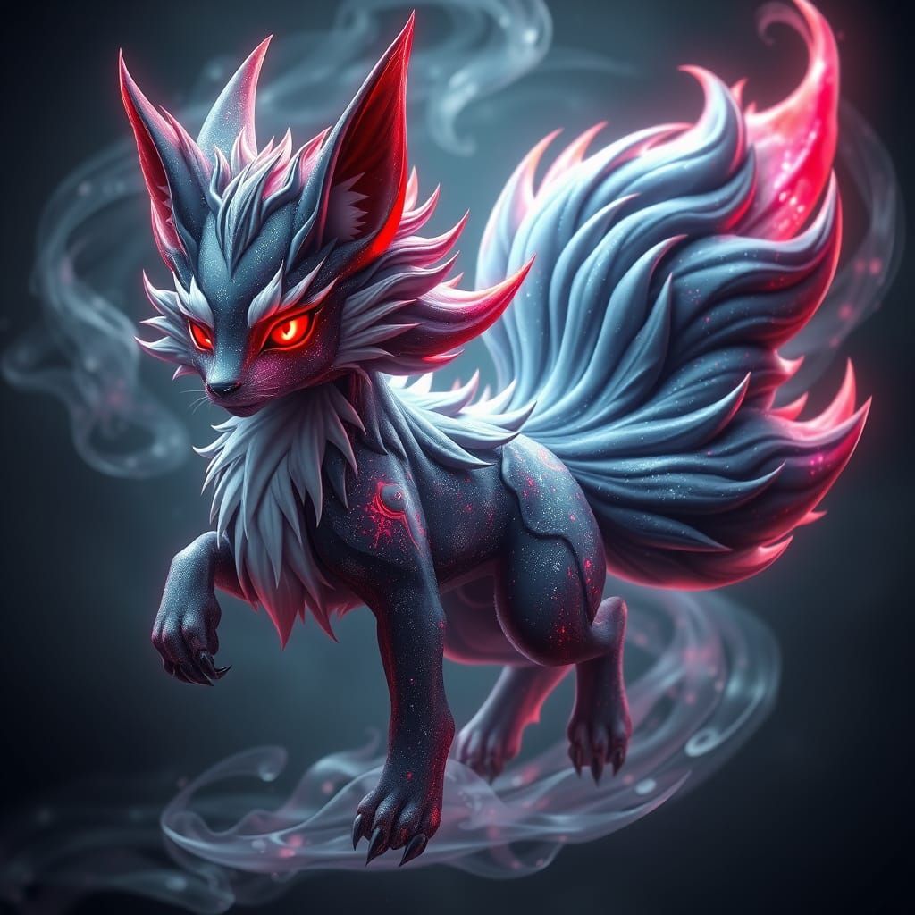 Mystical Kitsune with Galaxy Coat and Red Eyes