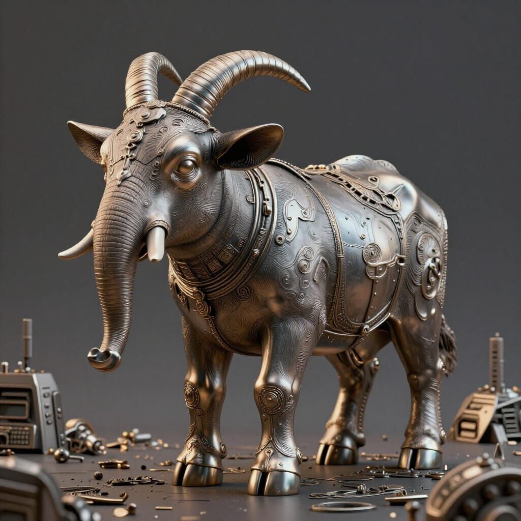 Fantastical Hybrid Creature with Mechanical Details