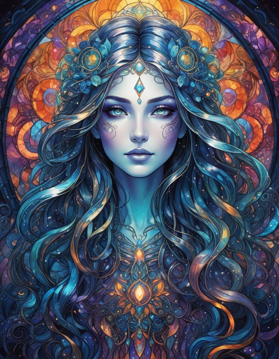 Graceful Goddess in Dazzling Stained Glass Art