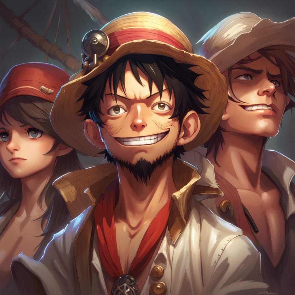 Luffy and Pirate Crew Portrait in Artgerm Style