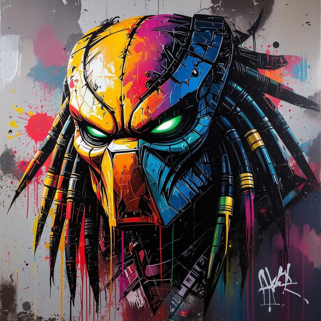 Predator Graffiti Art in Vivid Splash Style
