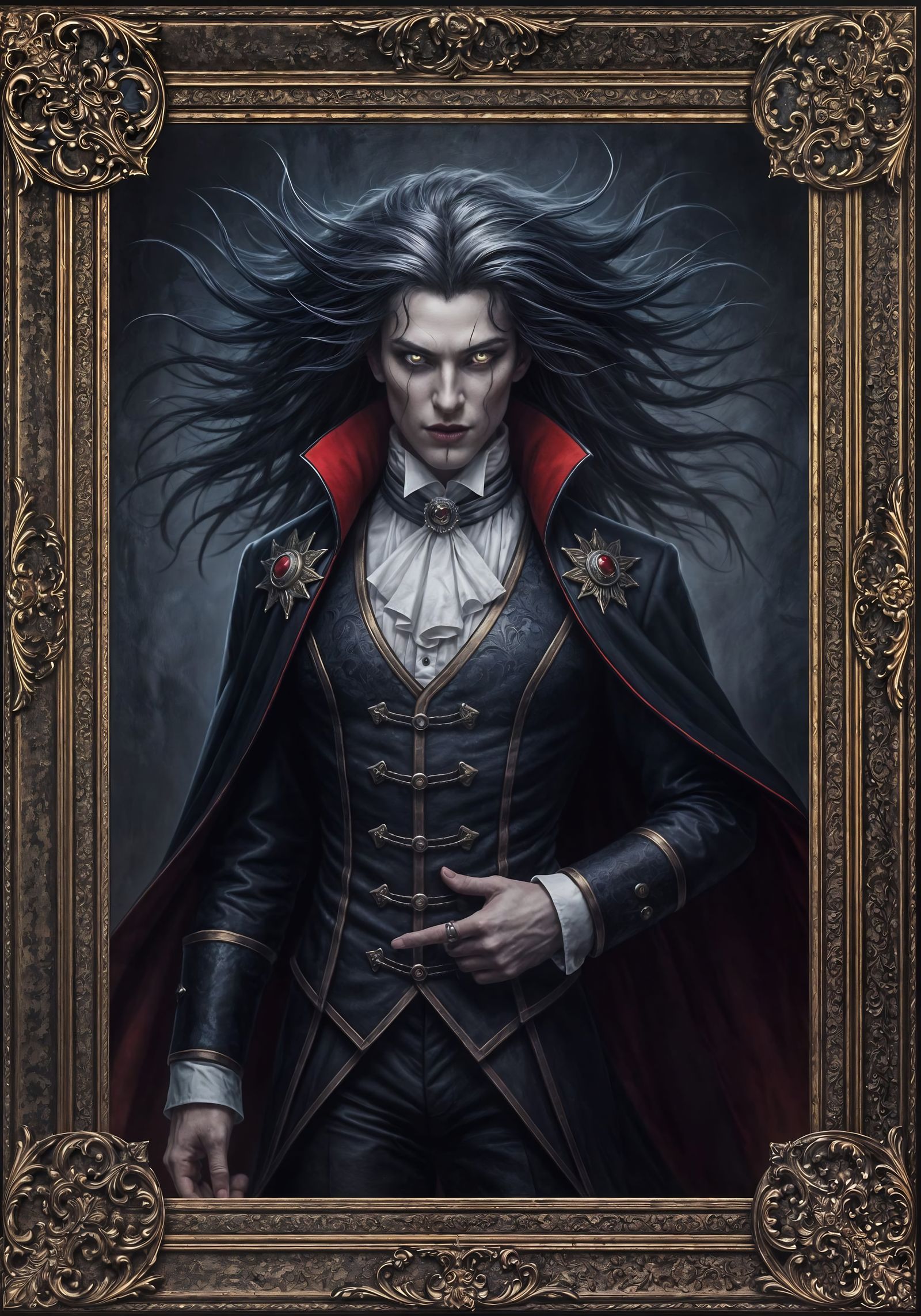 Regal Vampire Lord Portrait in Gothic Style