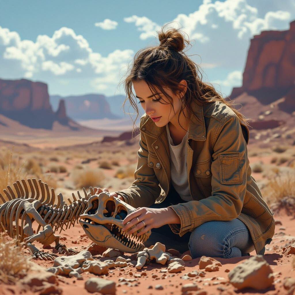 Paleontologist Anna Kendrick Examines Dinosaur Bones, Matte ...