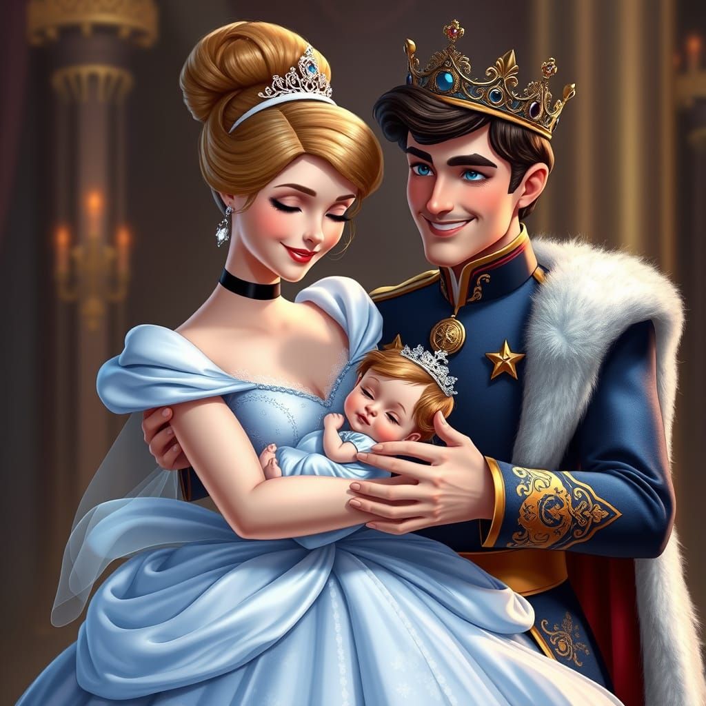 Cinderella and Prince Charming with Baby