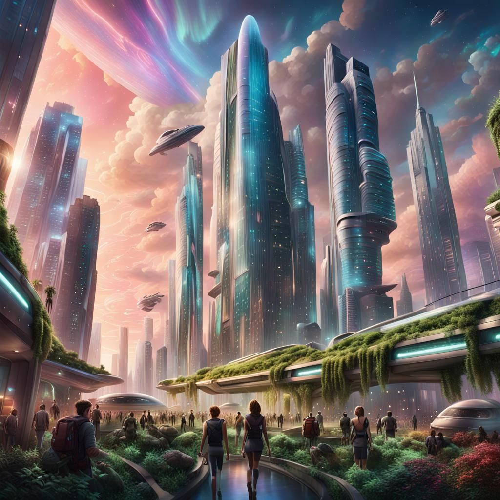 Humans Thrive in a Futuristic Utopia of Towering Skyscrapers...