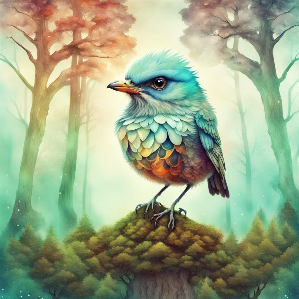 Hybrid Forest Creature Bird Double Exposure Illustration