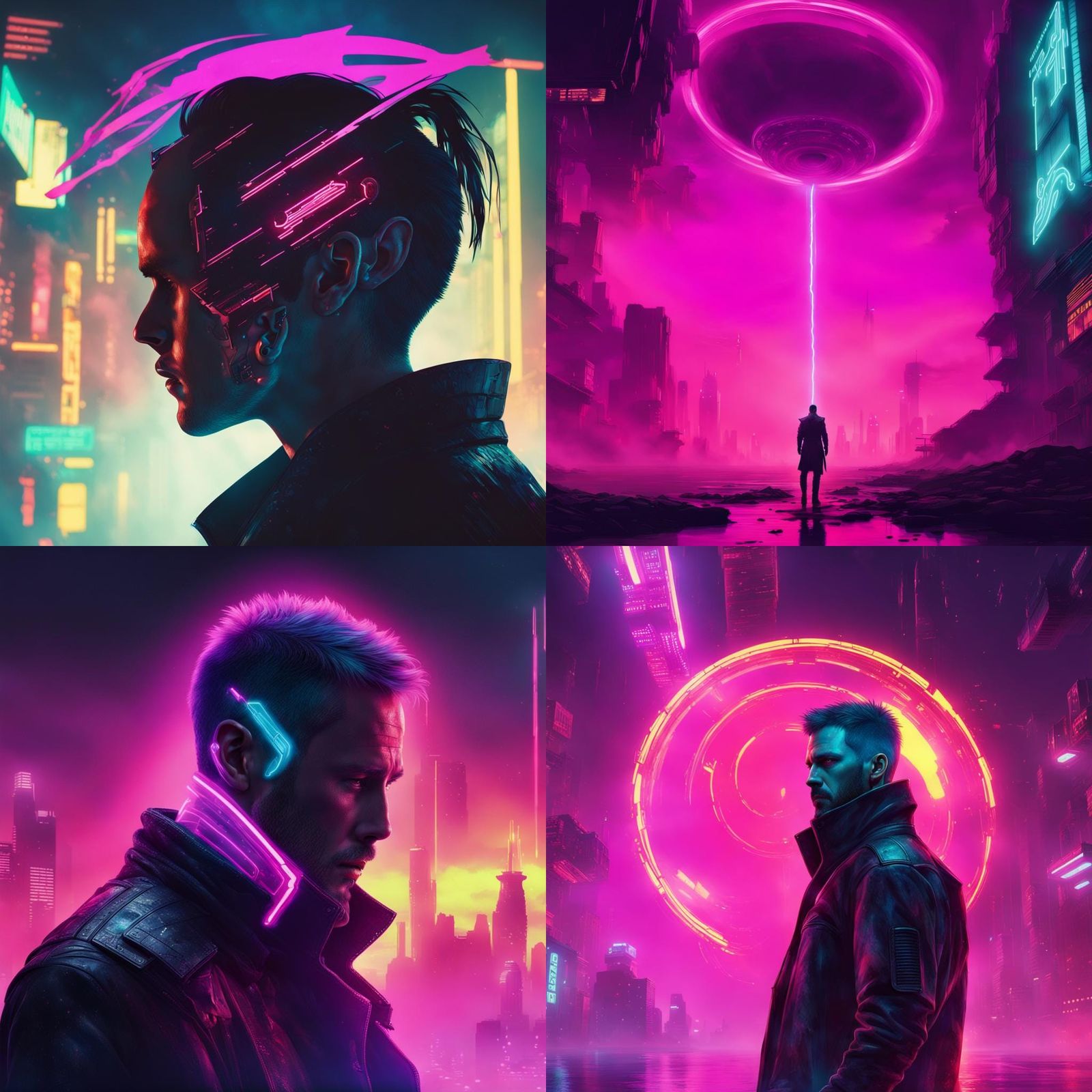 Floating Head in Galaxy with Cyberpunk Elements