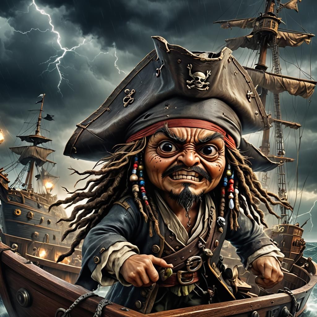 Aggressive Jack Sparrow Ogre Caricature in Dark Fantasy Styl...