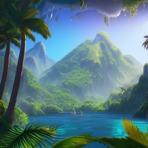 Tropical Mangrove Meets Snowy Peaks: Fantasy Concept Art