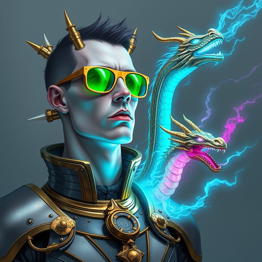 Tall Warlock in Holographic Armor with Dragon