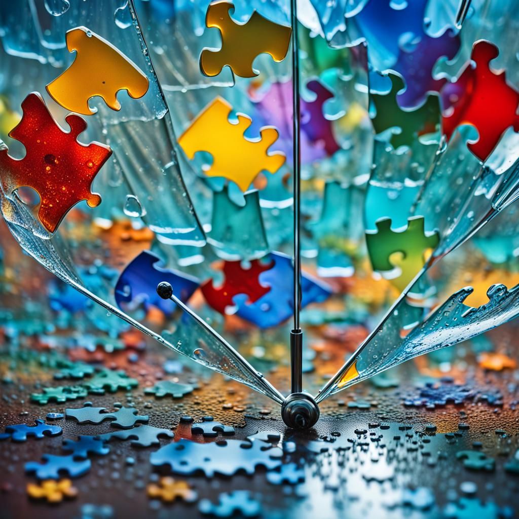 Surreal Umbrella Made from Jigsaw Puzzle Pieces