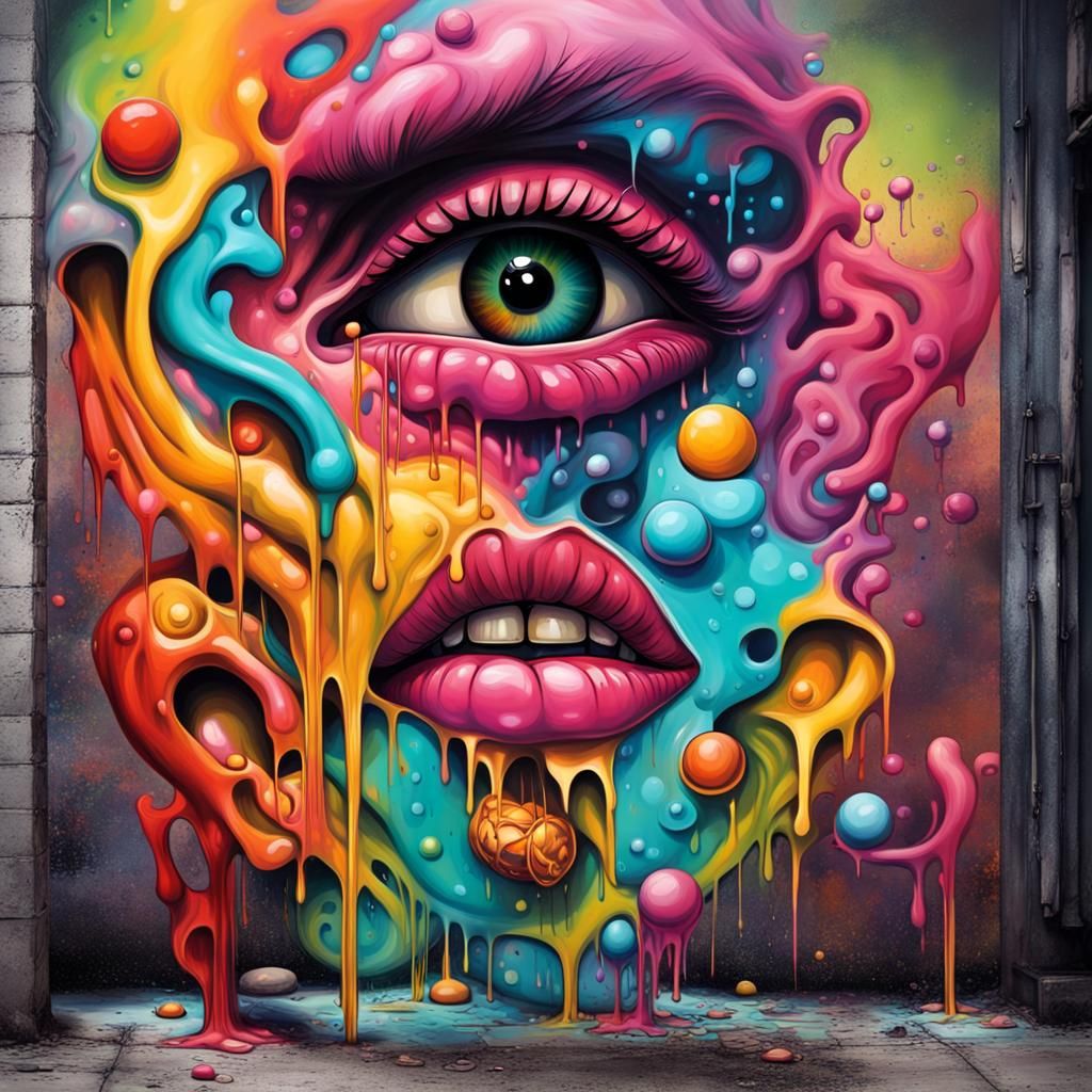 Colorful Surrealist Graffiti Art in Polychromatic Hues