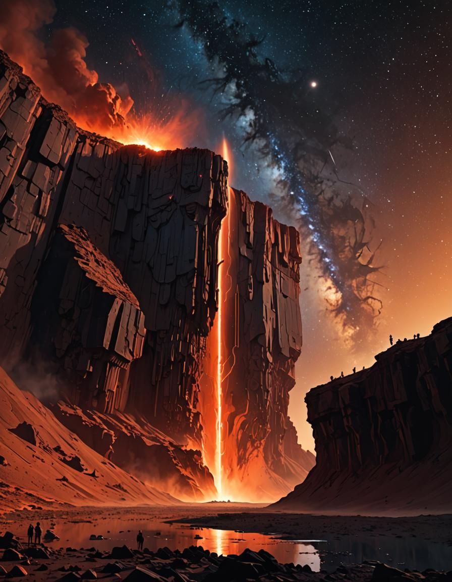 Futuristic Spaceship Arrives on Red Planet with Lavafall