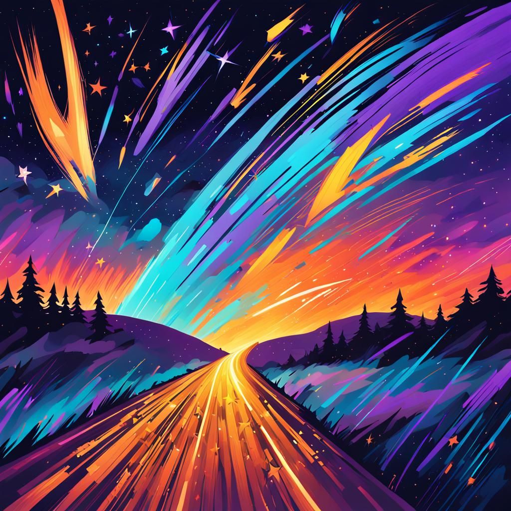 Neon Shooting Star in Abstract Style