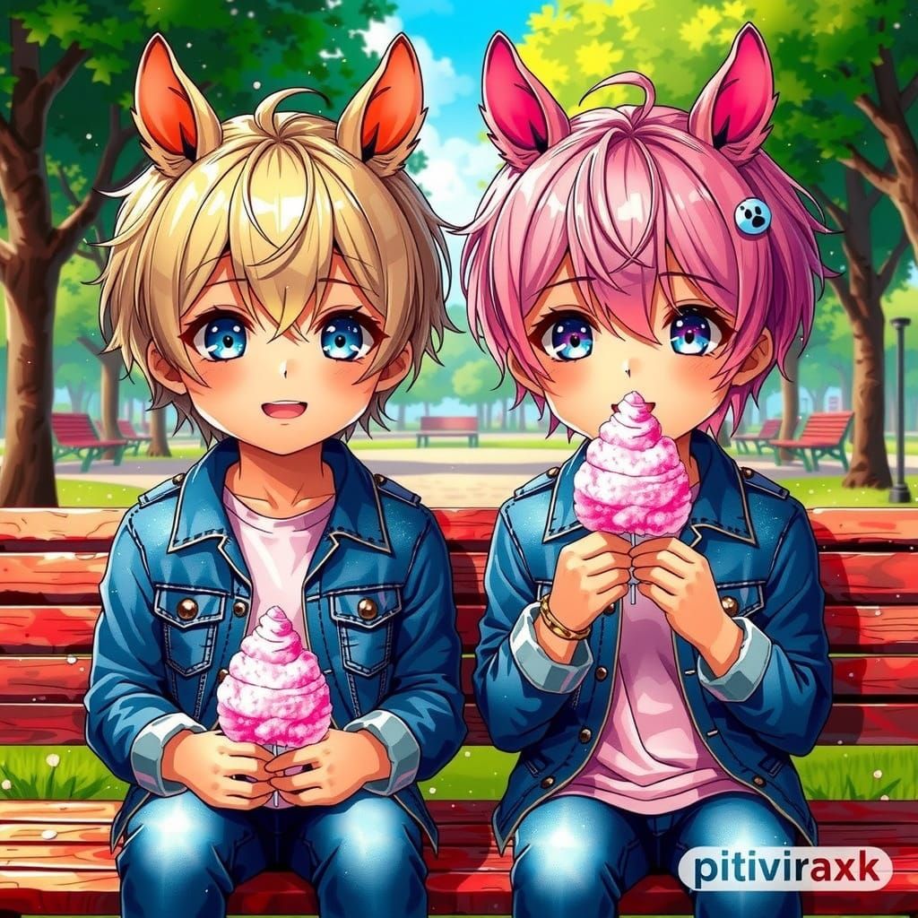 Anime Boys with Horse Ears in Park