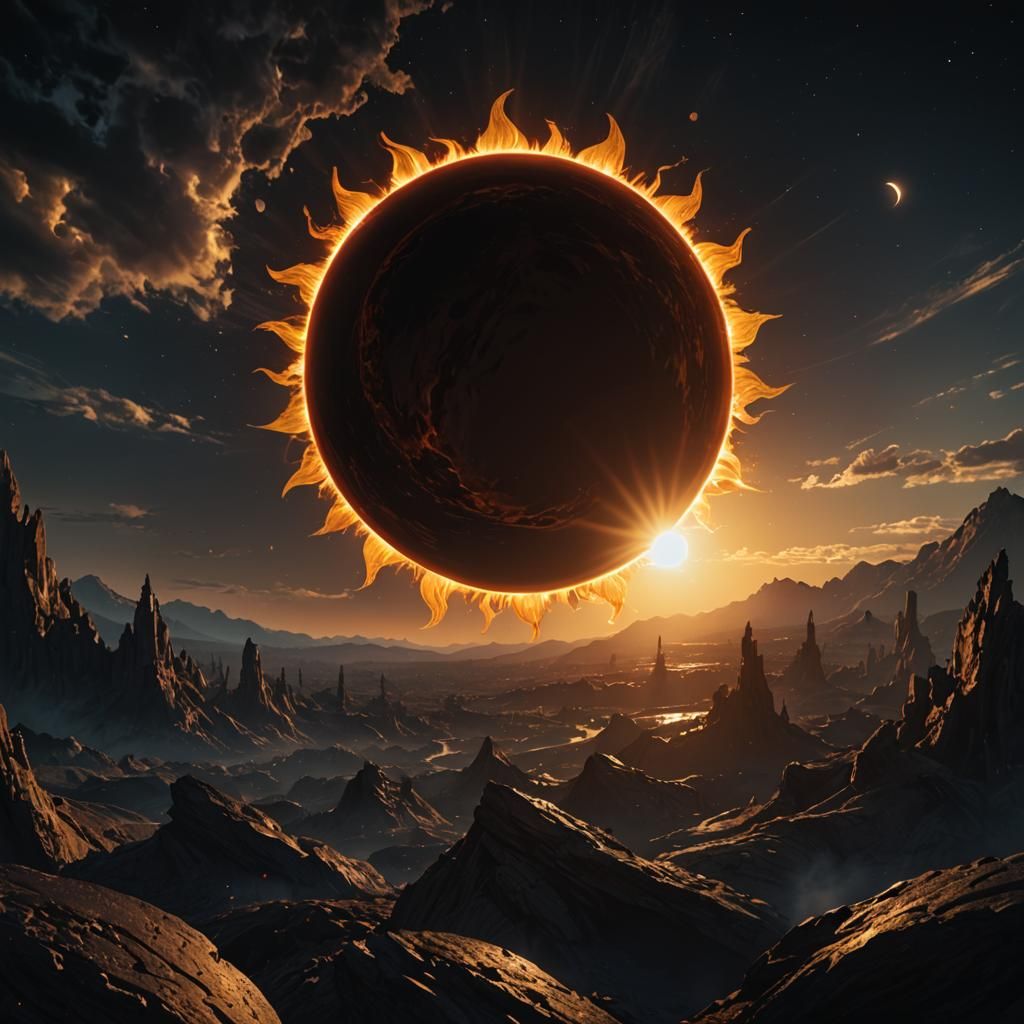 Solar Eclipse in Detailed Matte Painting Style