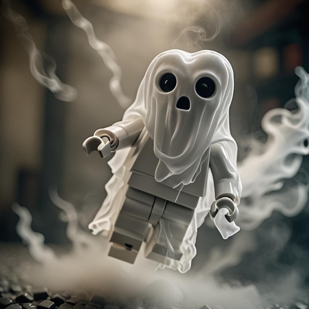 Eerie Lego Ghost in Cinematic Still