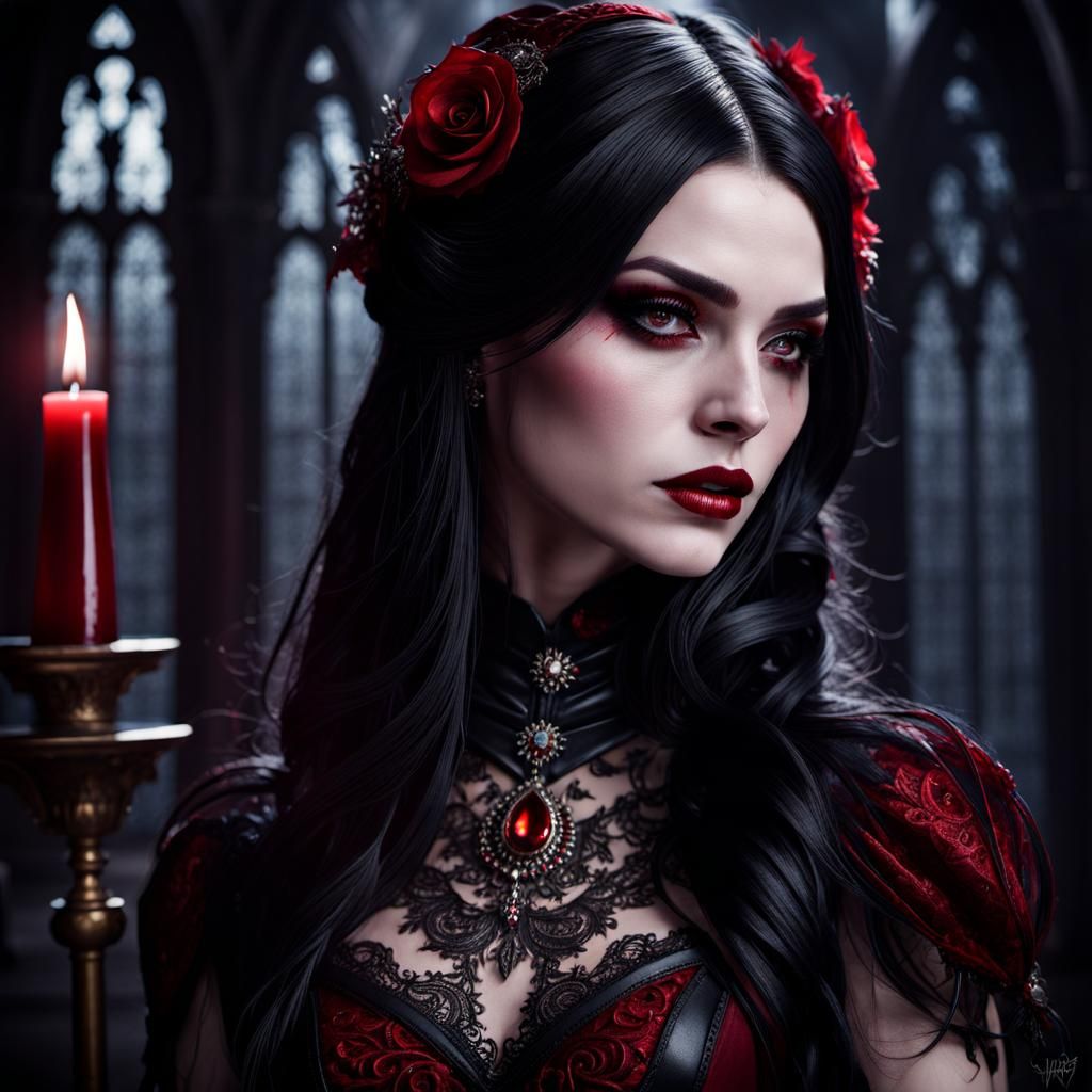 Gothic Vampire Portrait in Hyperdetailed Style