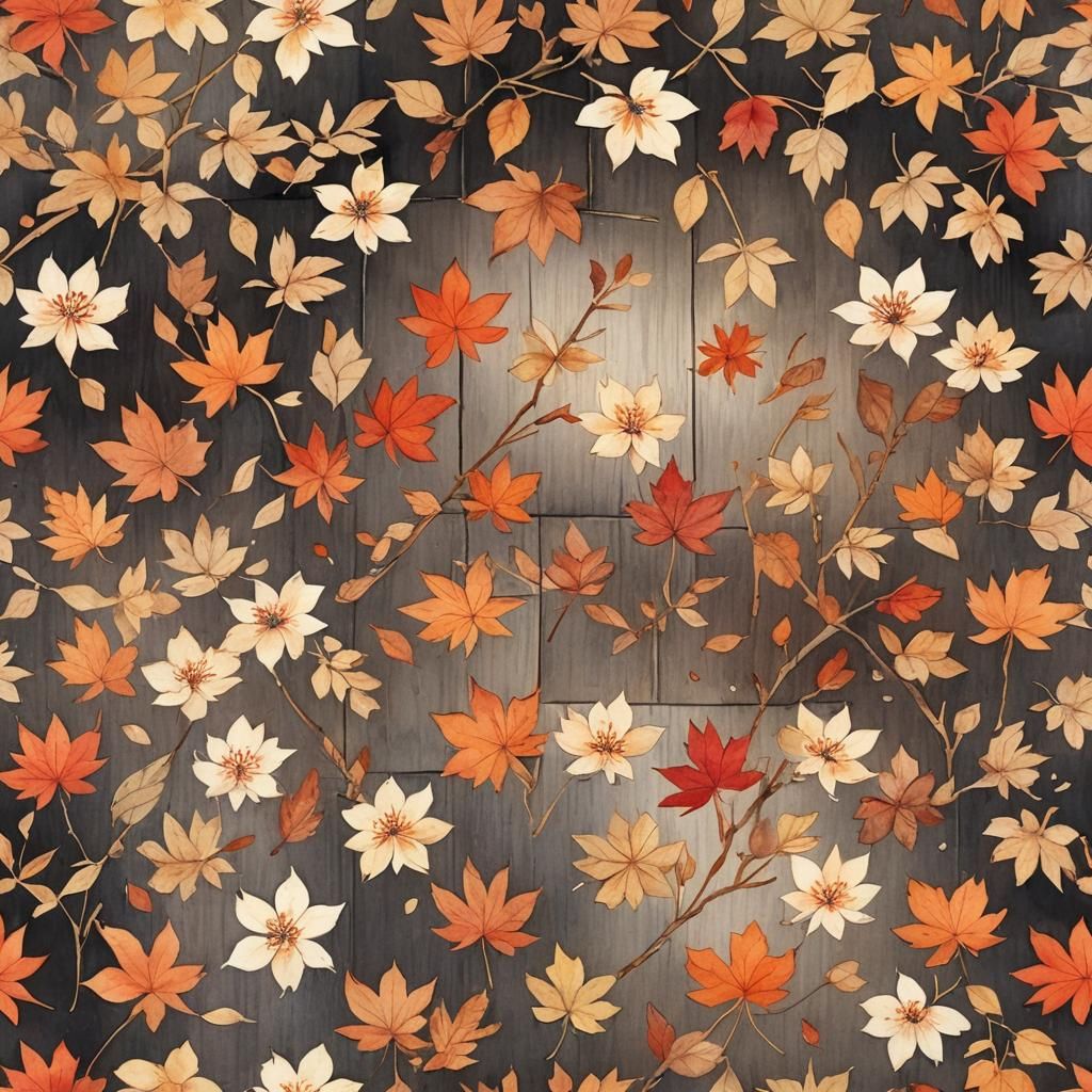 Oshibana Flowers and Autumn Leaves Watercolor Painting