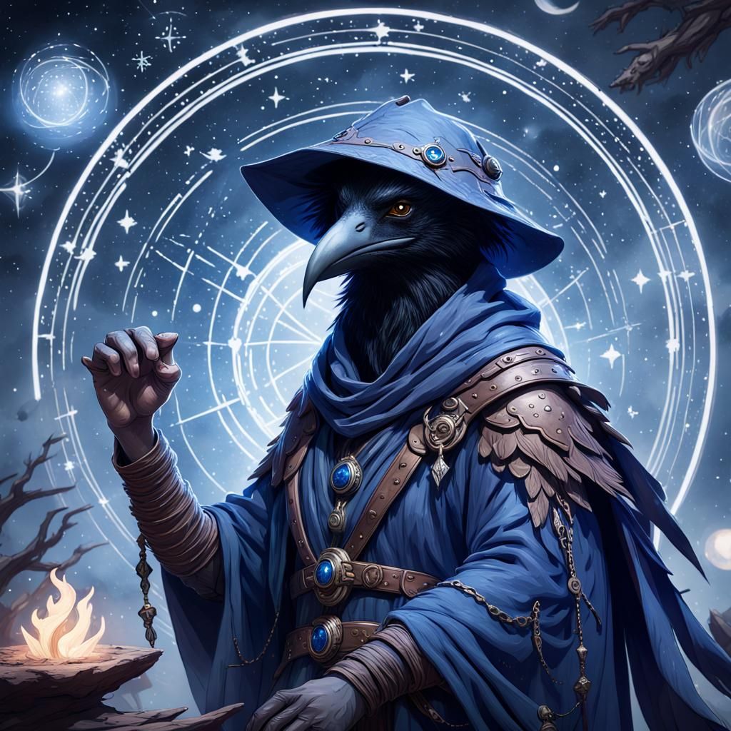 Kenku Druid with Constellations, Digital Matte Painting