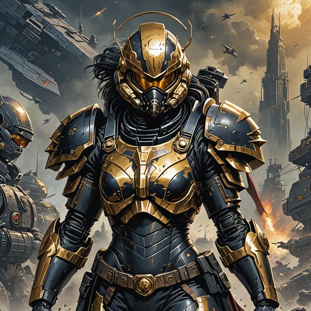 Armored Female Warrior in Comic Book Style