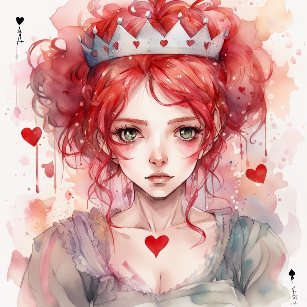 Watercolor Anime Queen of Hearts Portrait in Pastel