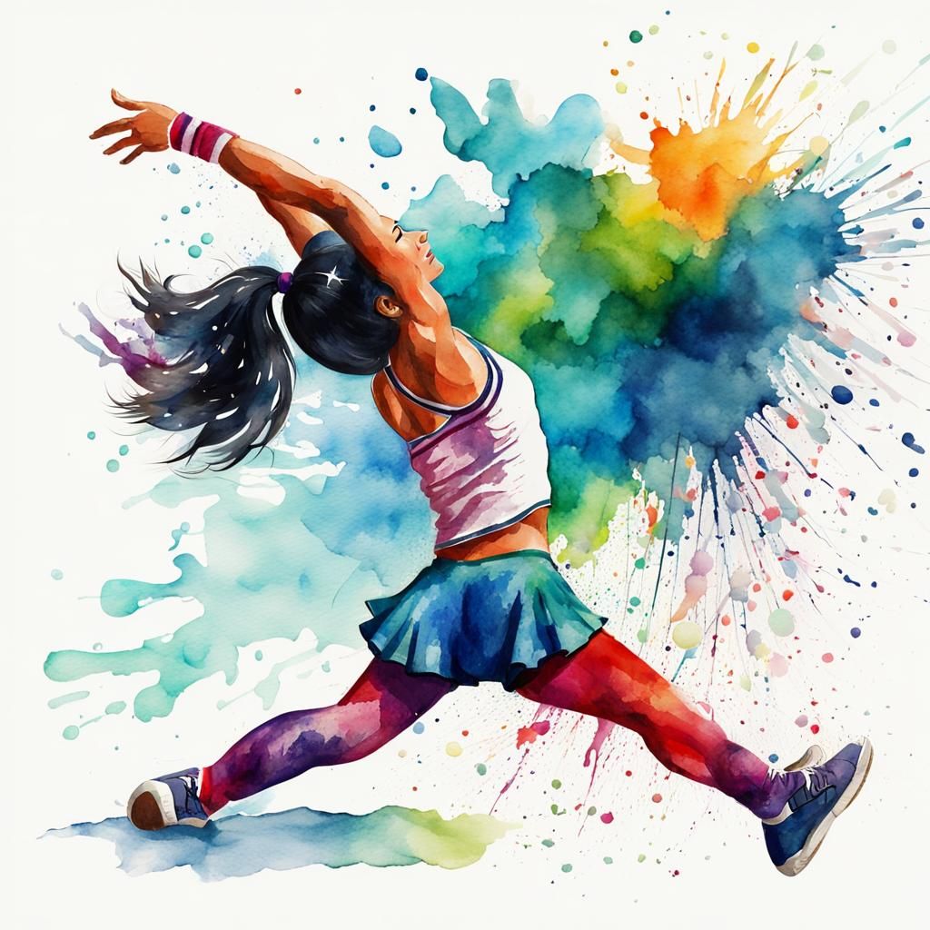 Colorful Watercolor Latina Cheerleader Backflip