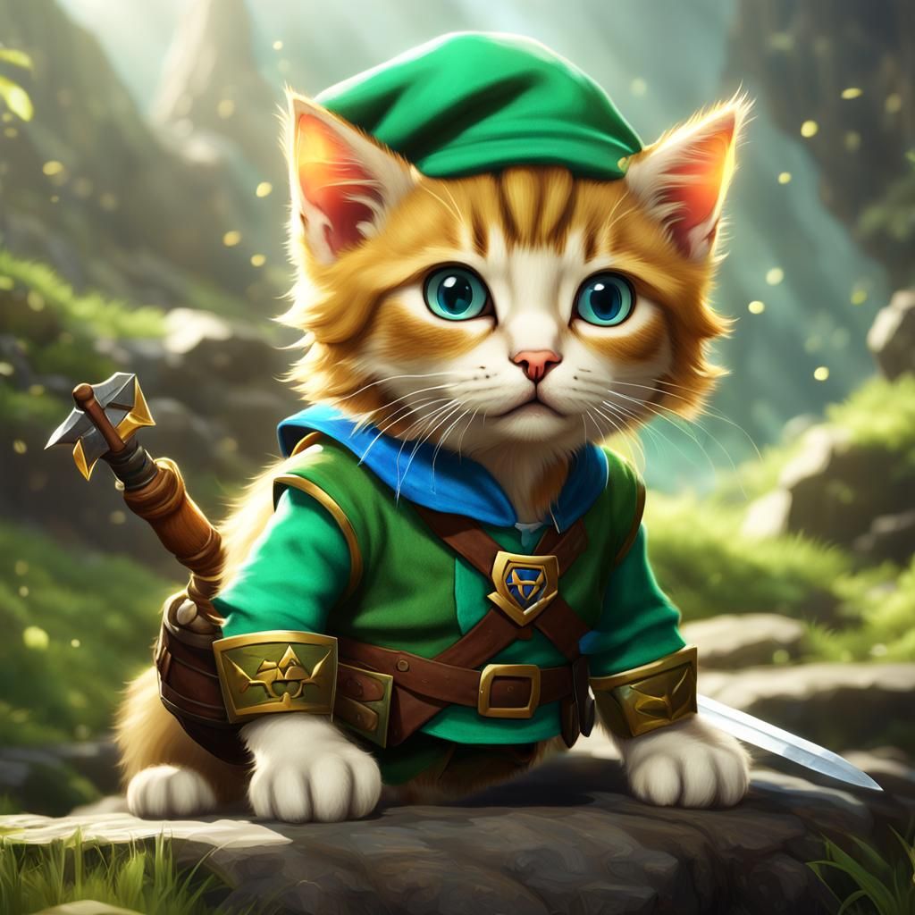 Kitten as Link from Zelda: Detailed Fanstasy Art