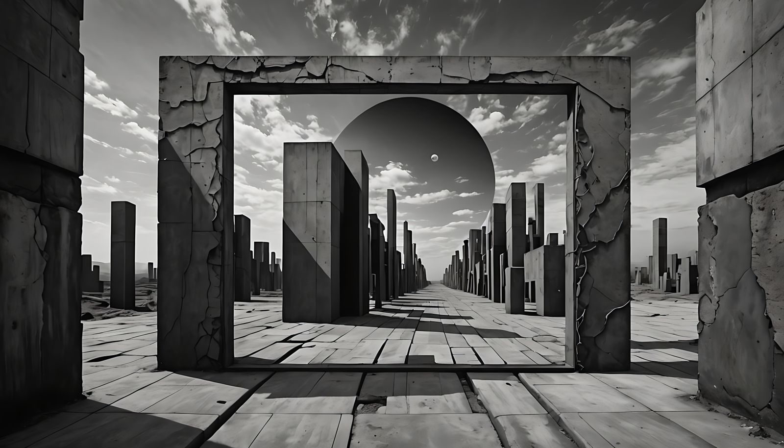 Surreal Mirrored Landscape in Abstract Constructivism
