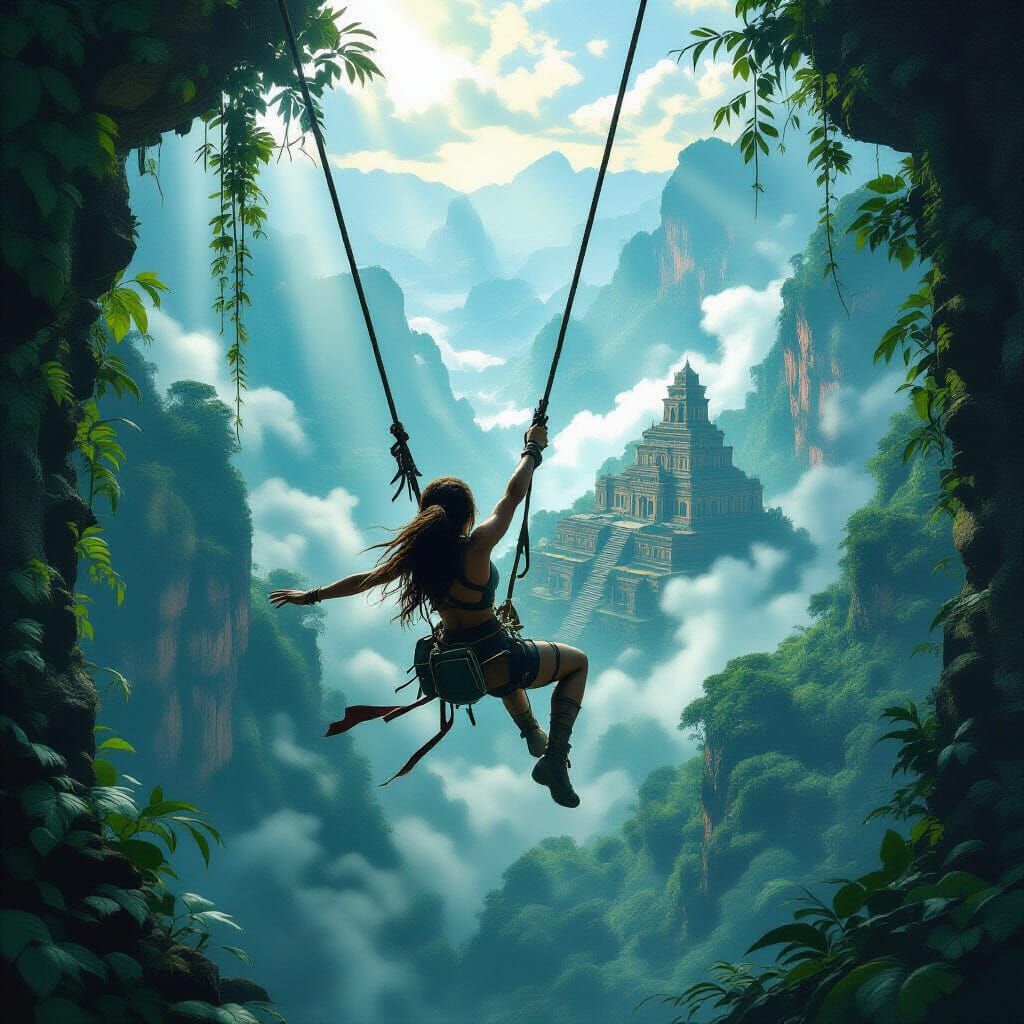 Adventurer Swings Over Tropical Abyss in Lost City